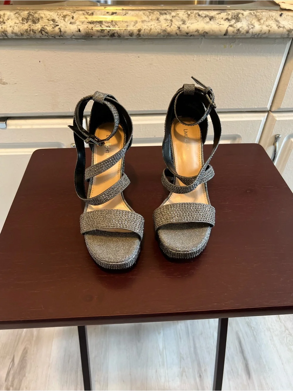 Limelight Women's Lainey Sparkle Platform Block Heel Pewter Sandals Size 7